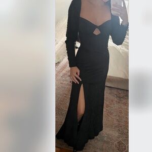 Staud Josephine Dress - Long Sleeve Black Maxi Dress Gown with Button Details